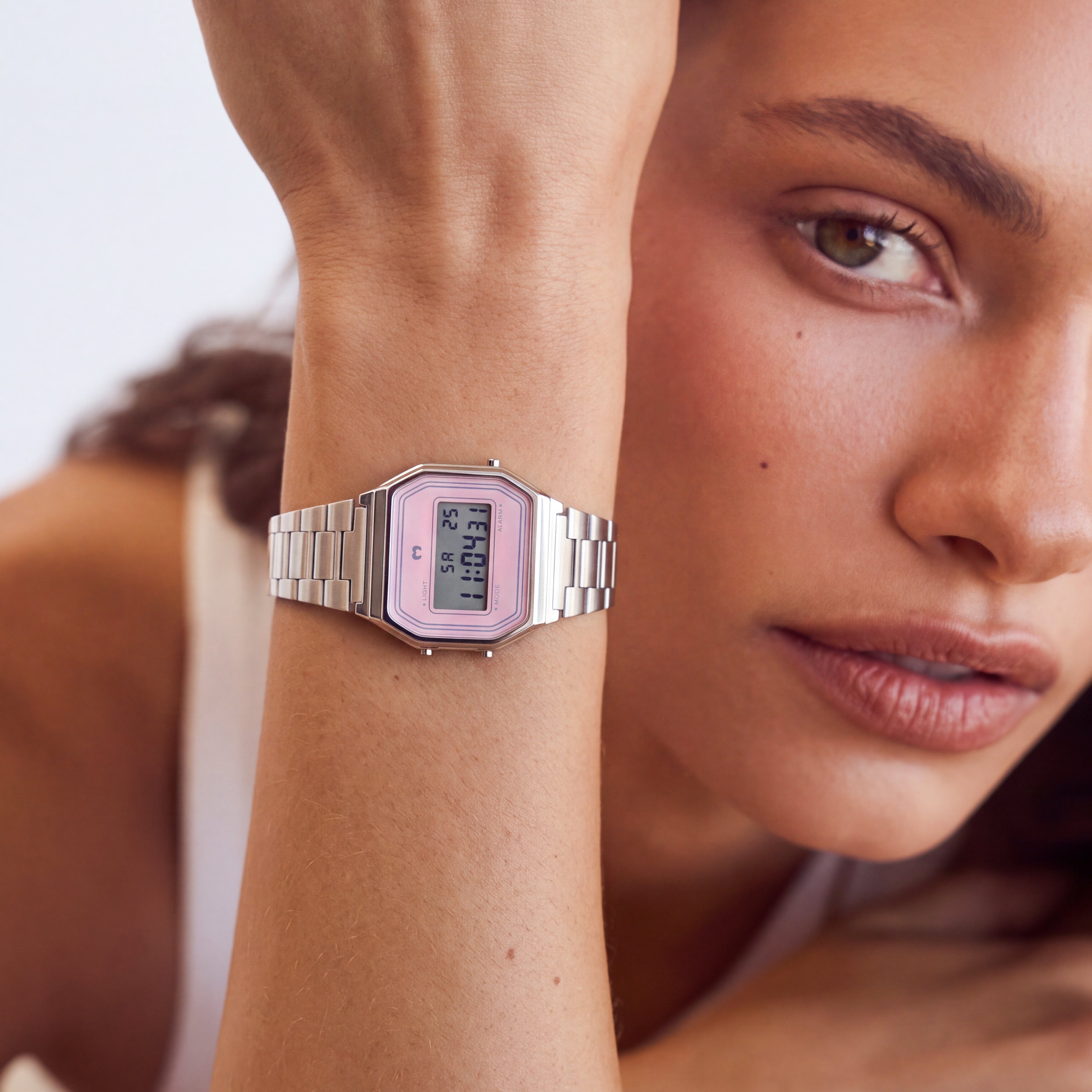 Vintage Digital Watch ~ Silver-Pink