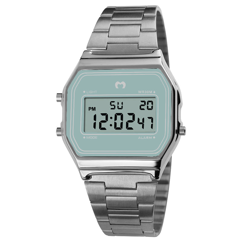 Vintage Digital Watch ~ Silver-Light Blue