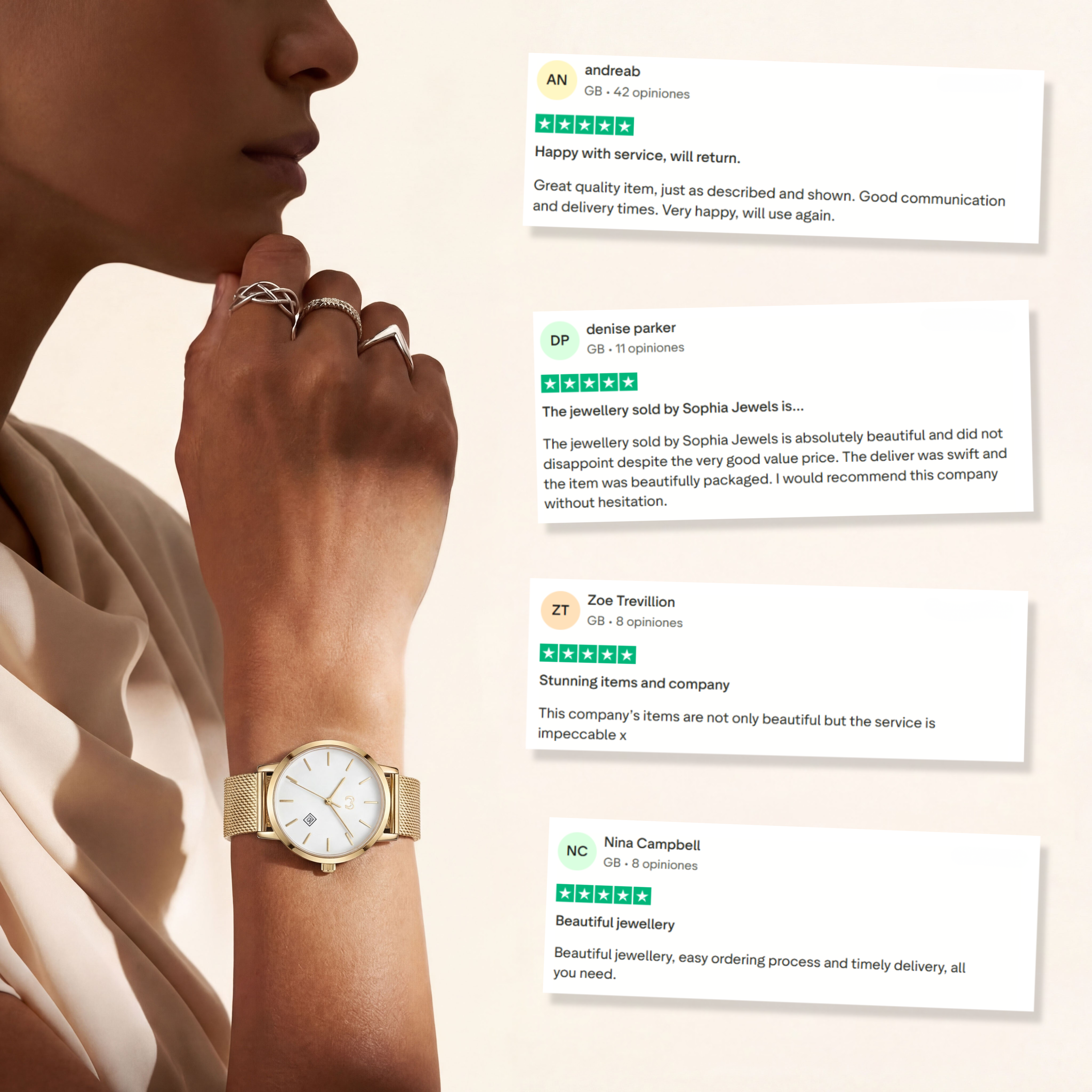 Sophia Jewels Watch ~ GoldWhite