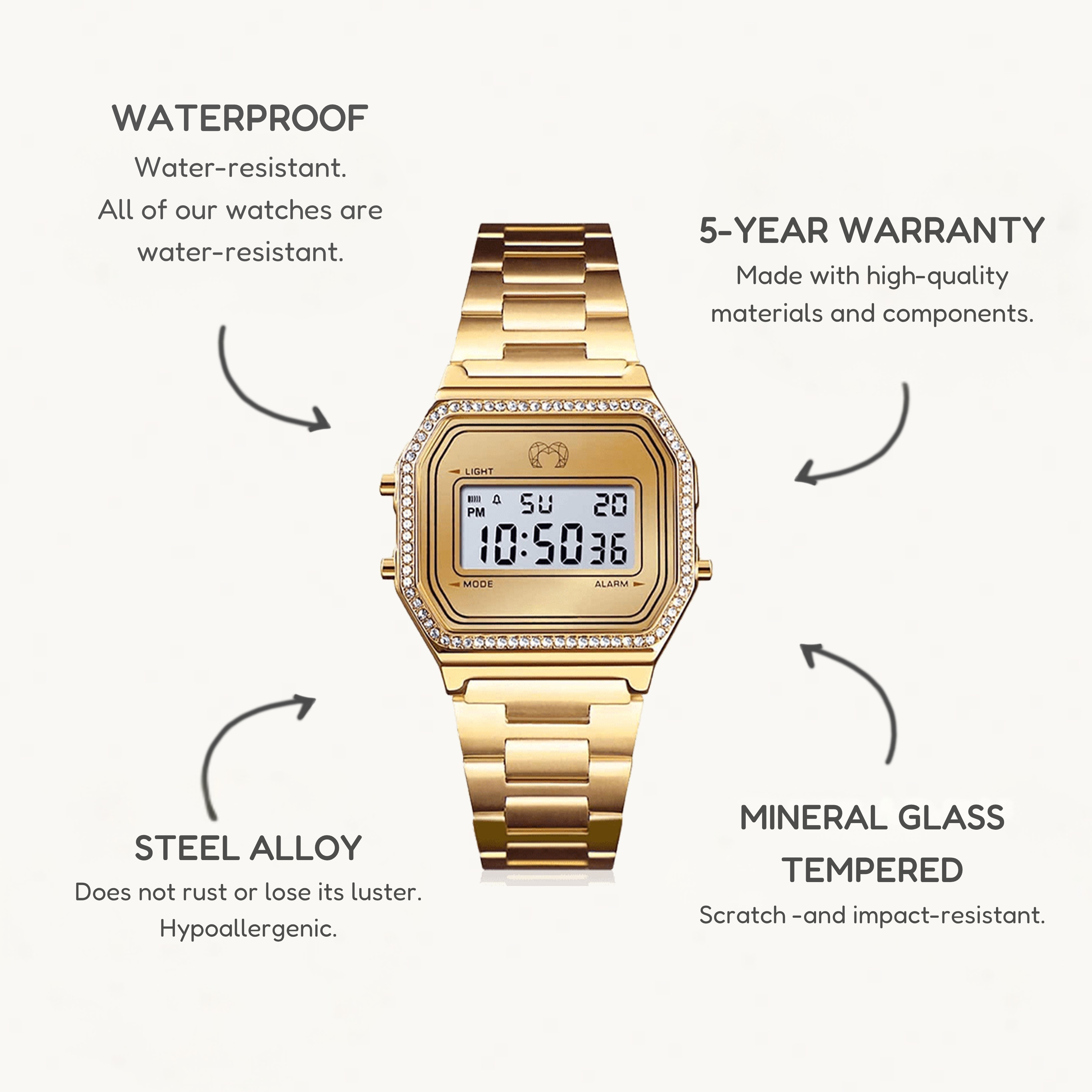 Vintage Glitter Digital Watch ~ Gold