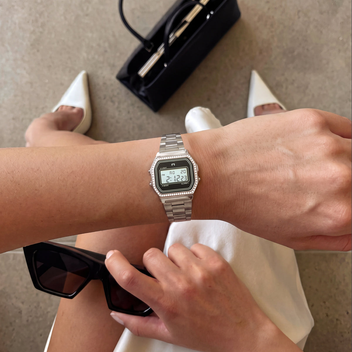 Vintage Glitter Digital Watch ~ Silver