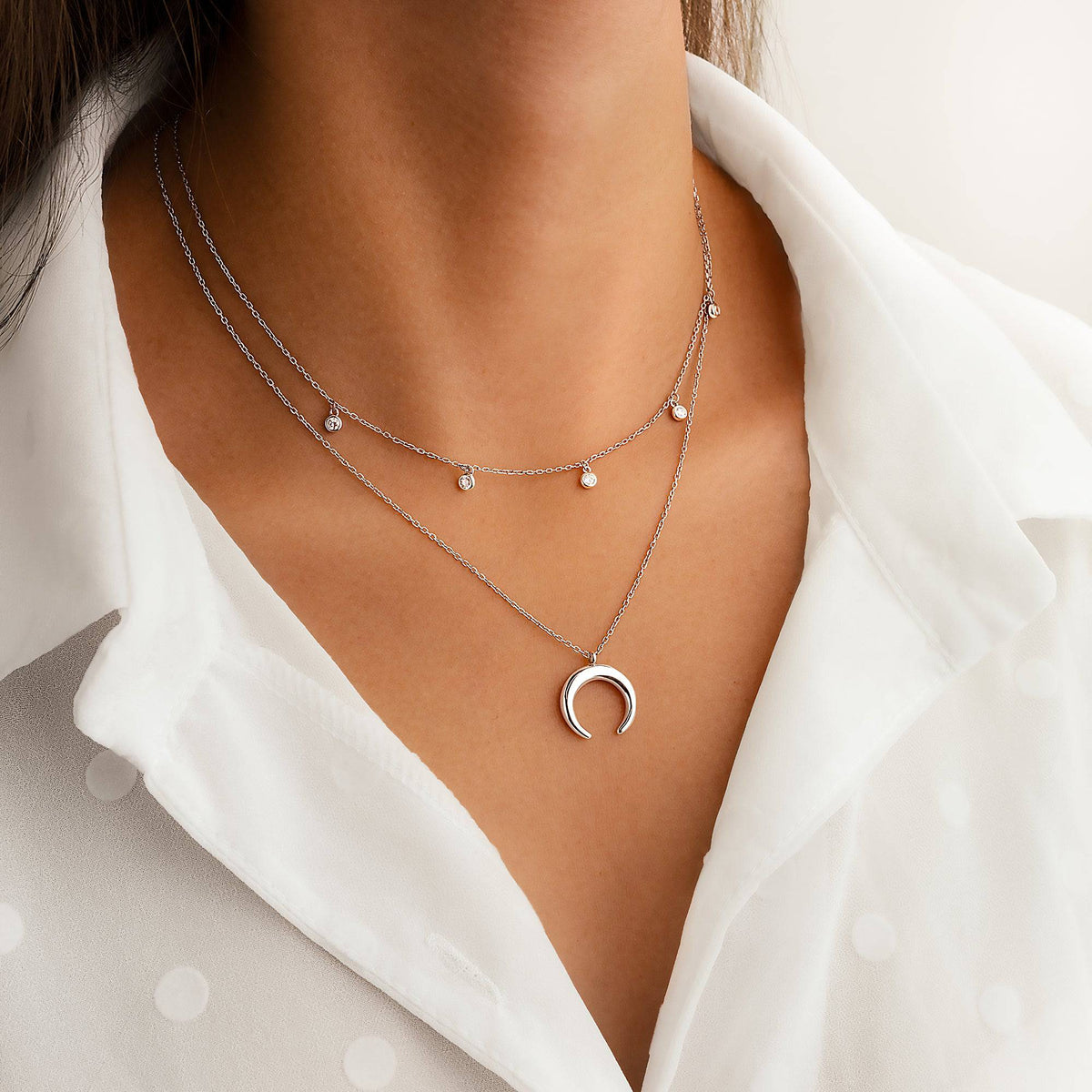 Half Moon Zirconia Necklace