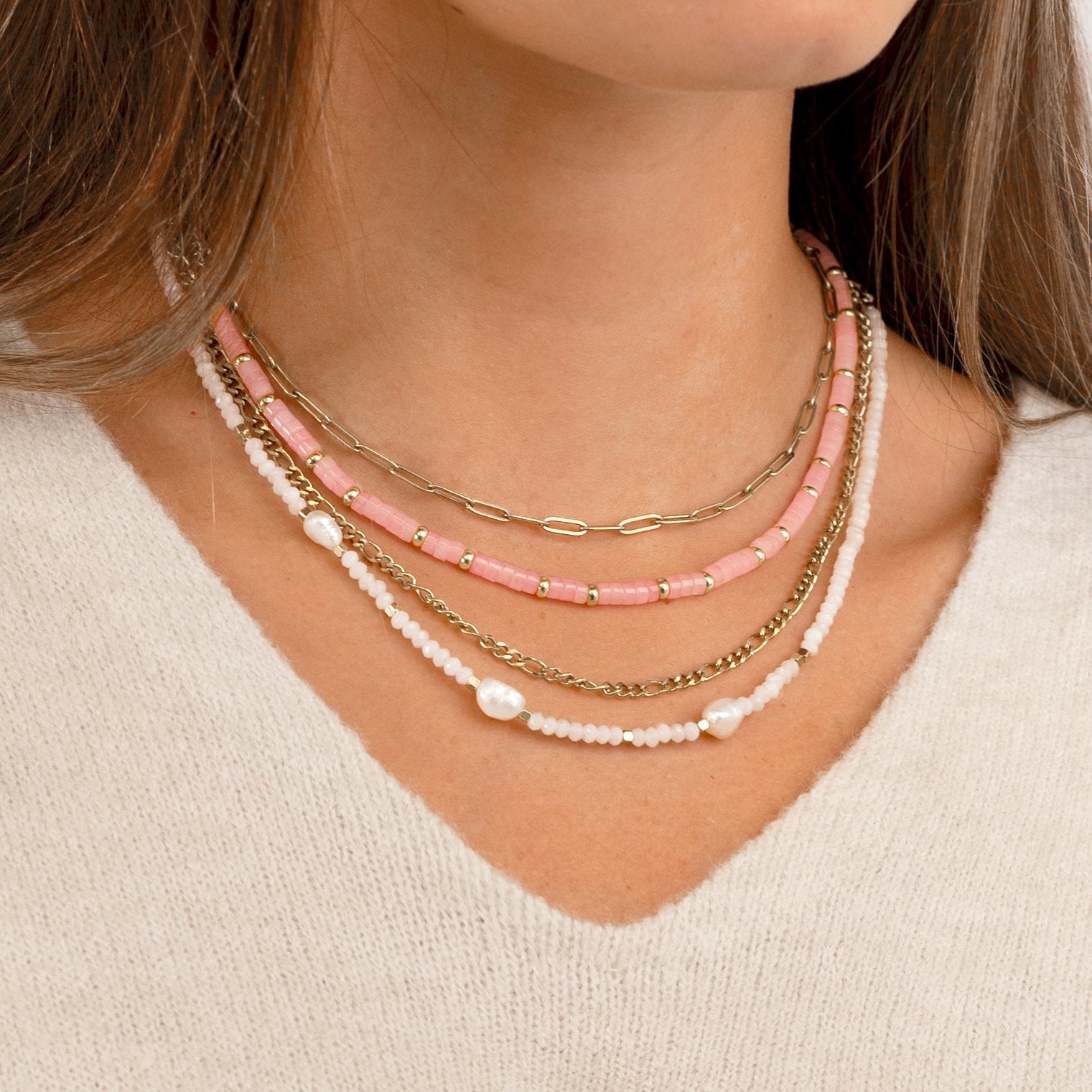 Necklace Crystalline Pink made with rose quartz