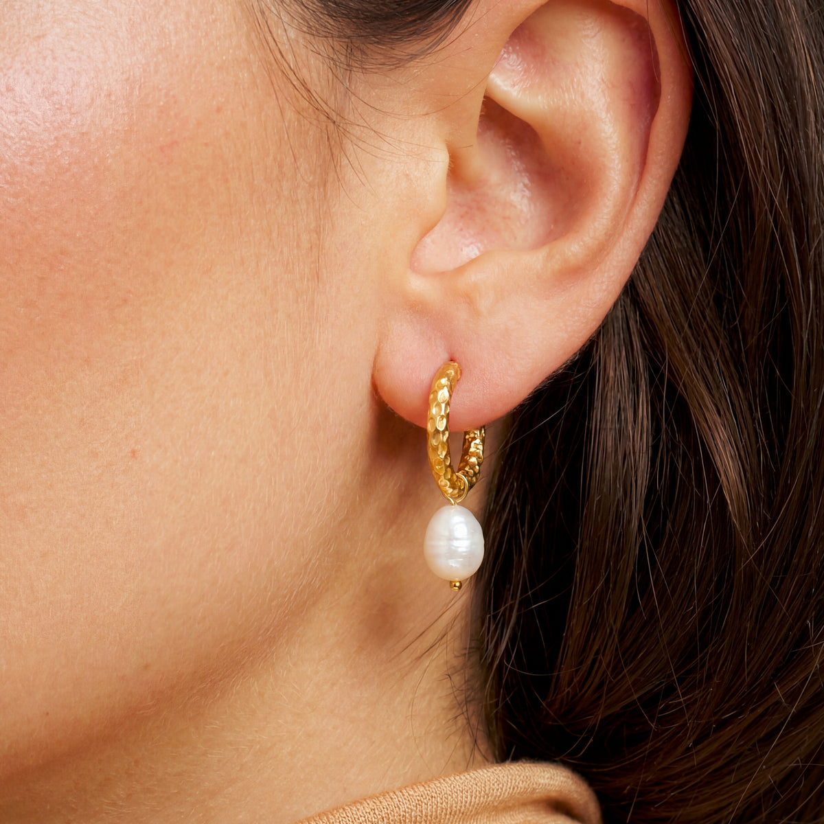Slender Pearl Hoop Earrings