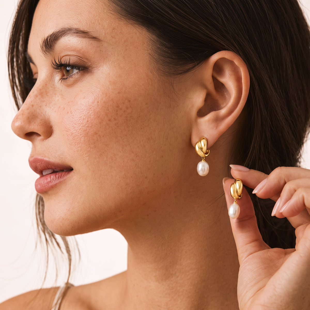 Half Ring Oval Pearl Earrings