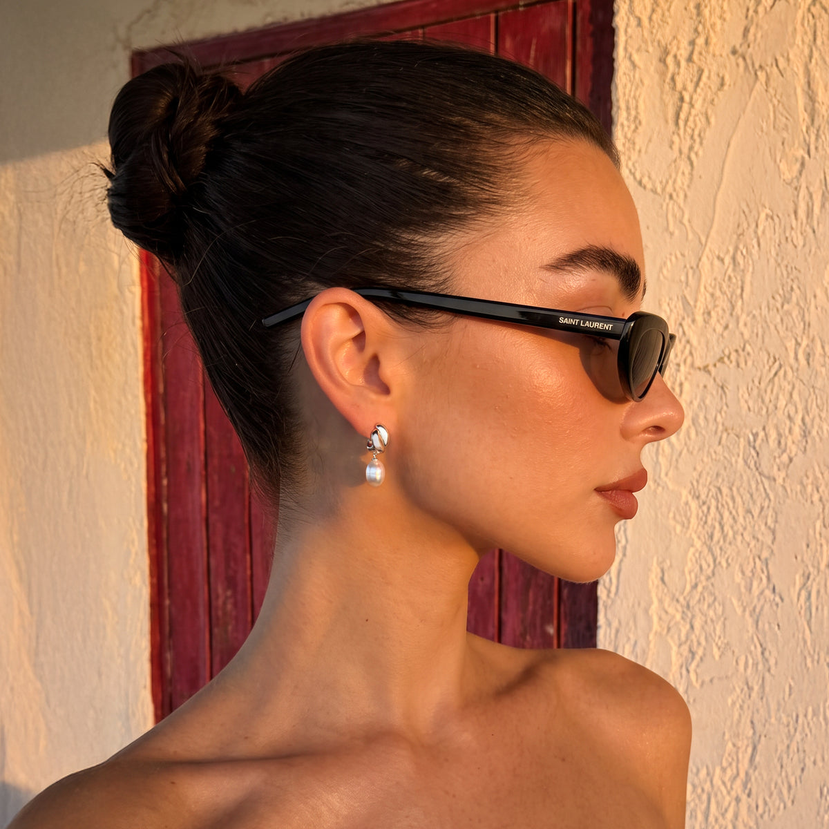 Half Ring Oval Pearl Earrings