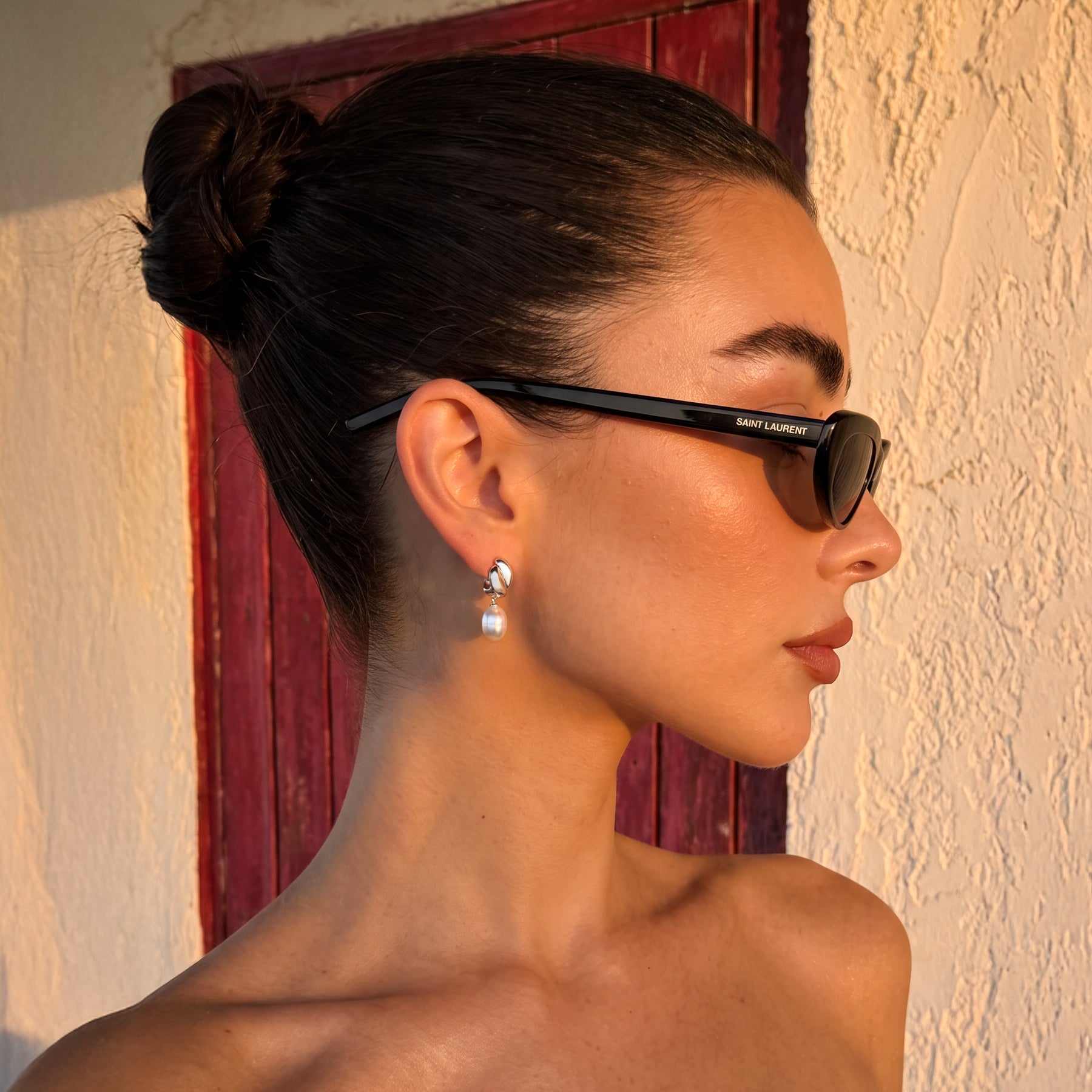 Half Ring Oval Pearl Earrings