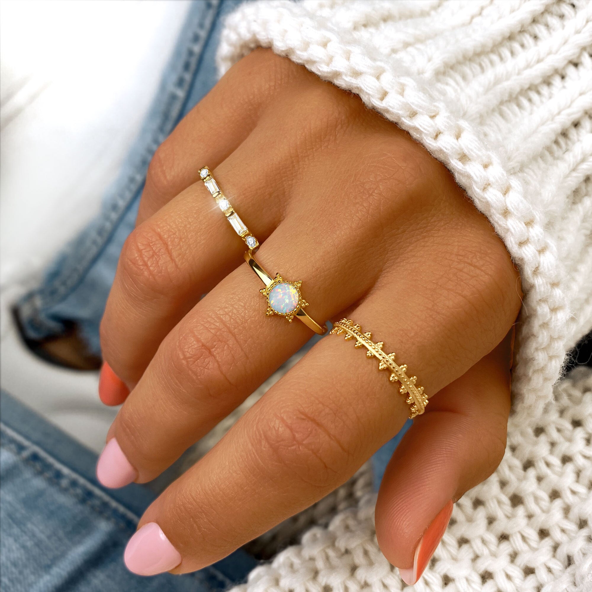 Ring Gold Metal Smiling Sun Rise One Size Elastic Band – alwaystyle4you