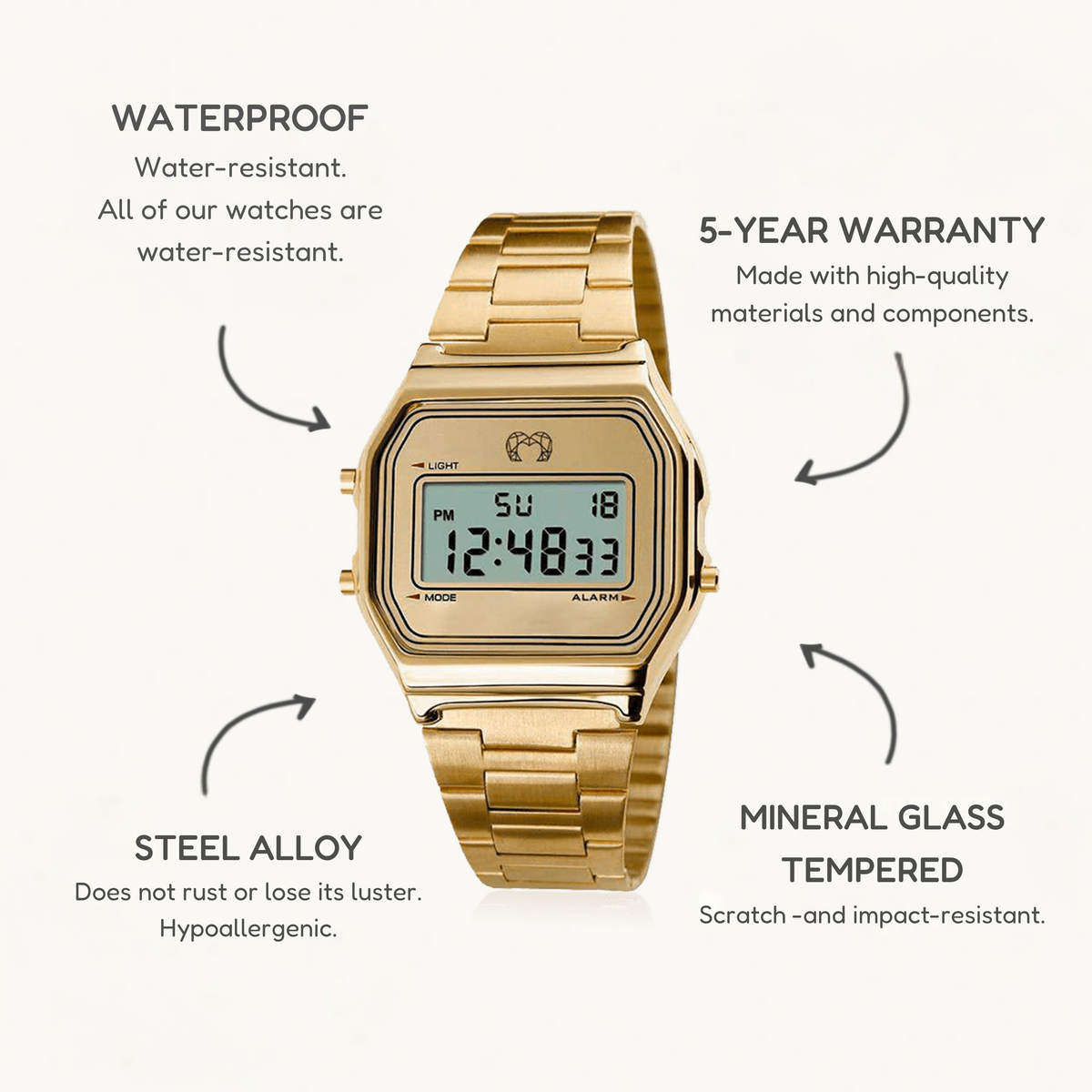 Vintage Digital Watch ~ Gold