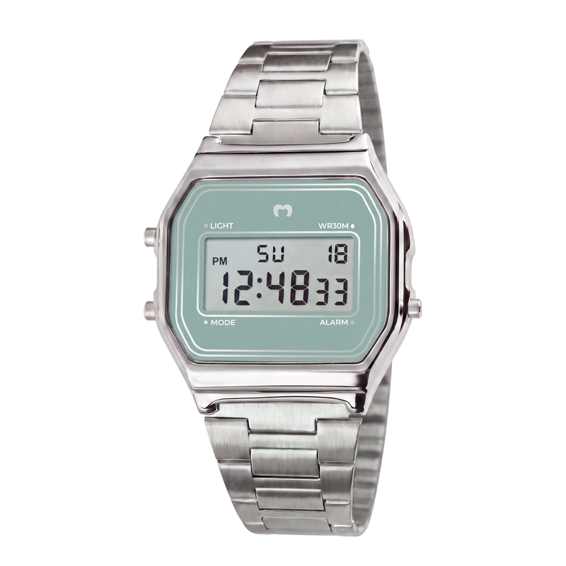 Vintage Digital Watch ~ Silver-Light Blue