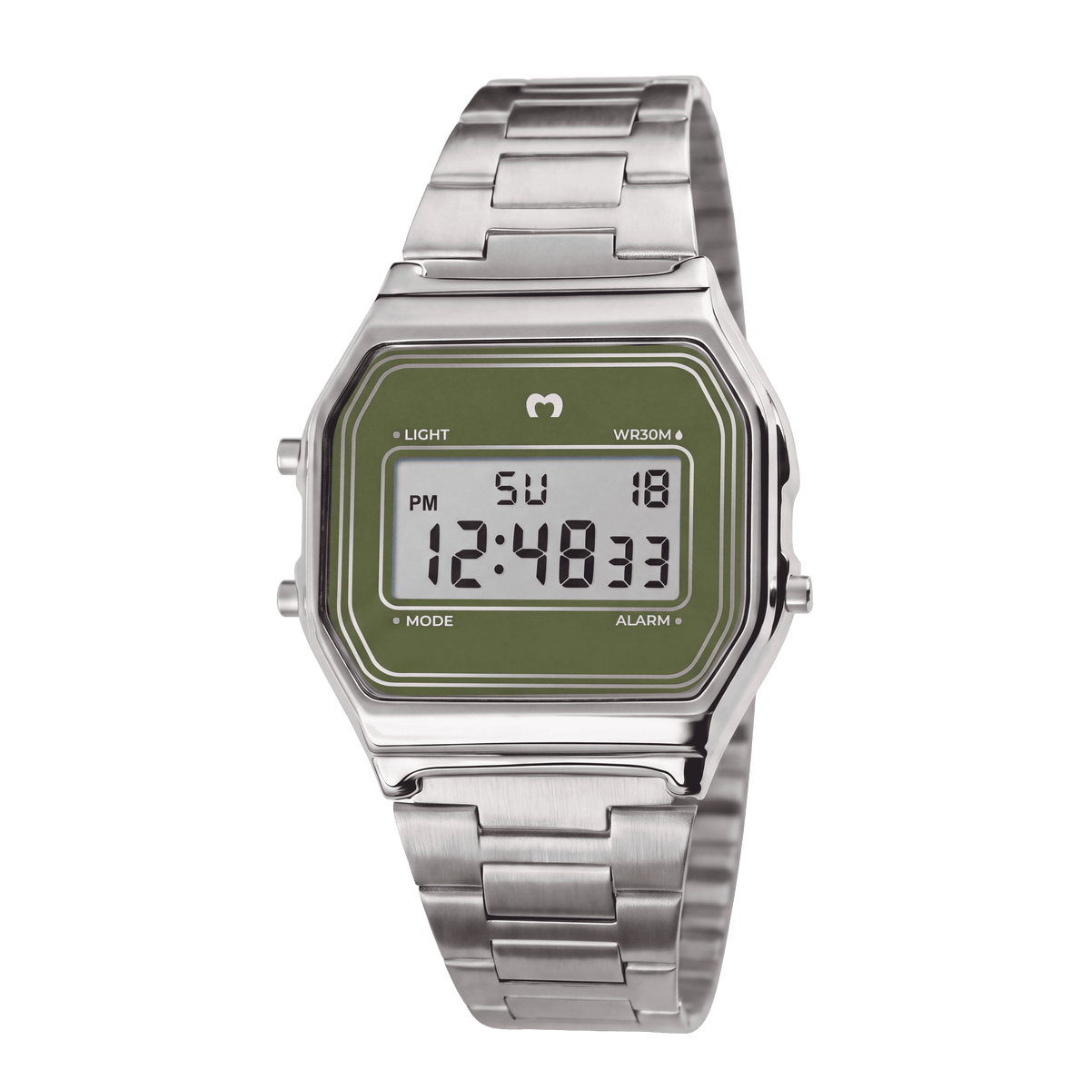 Vintage Digital Watch ~ Silver-Olive