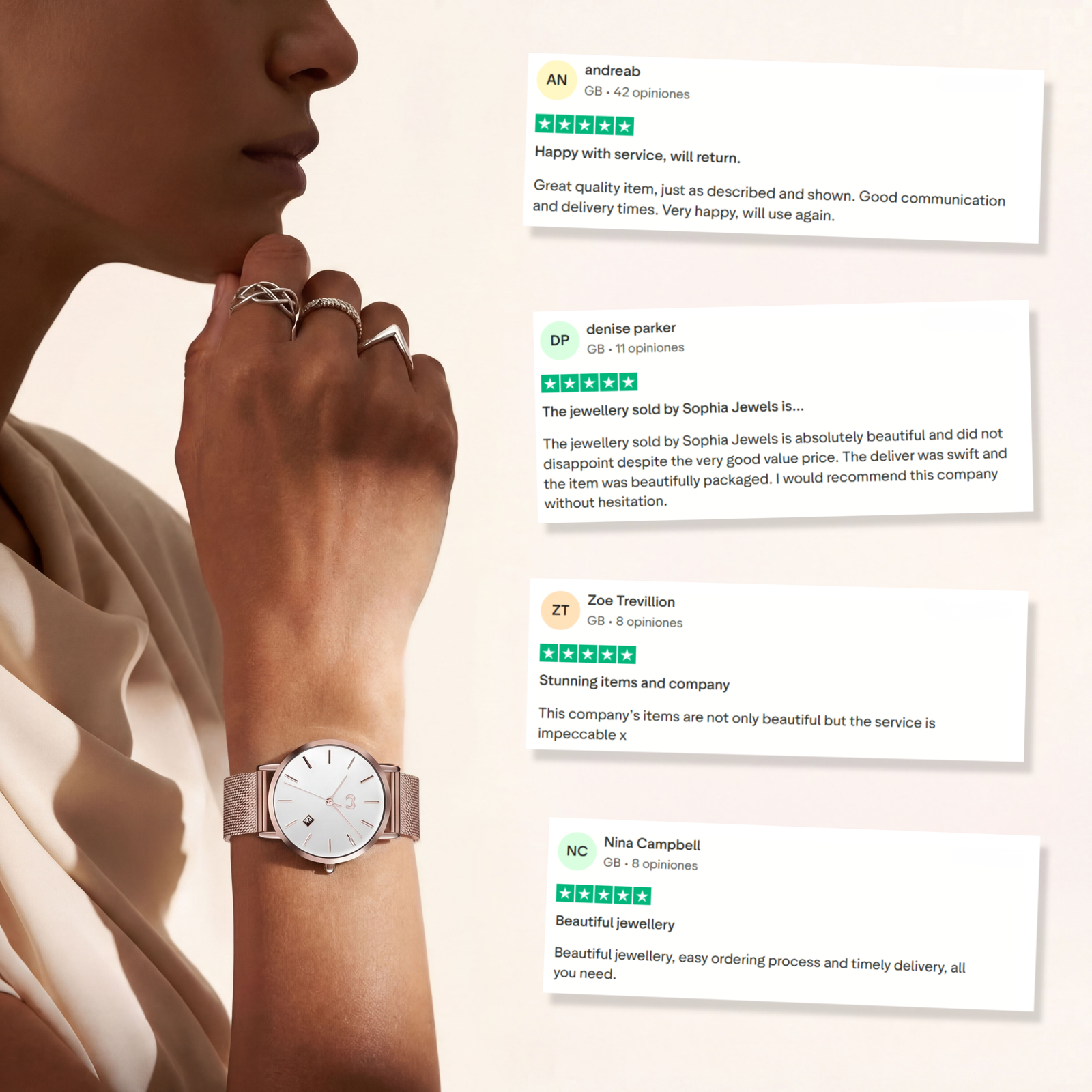Sophia Jewels Watch ~ RoseWhite
