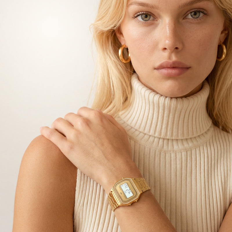 Vintage Glitter Digital Watch ~ Gold