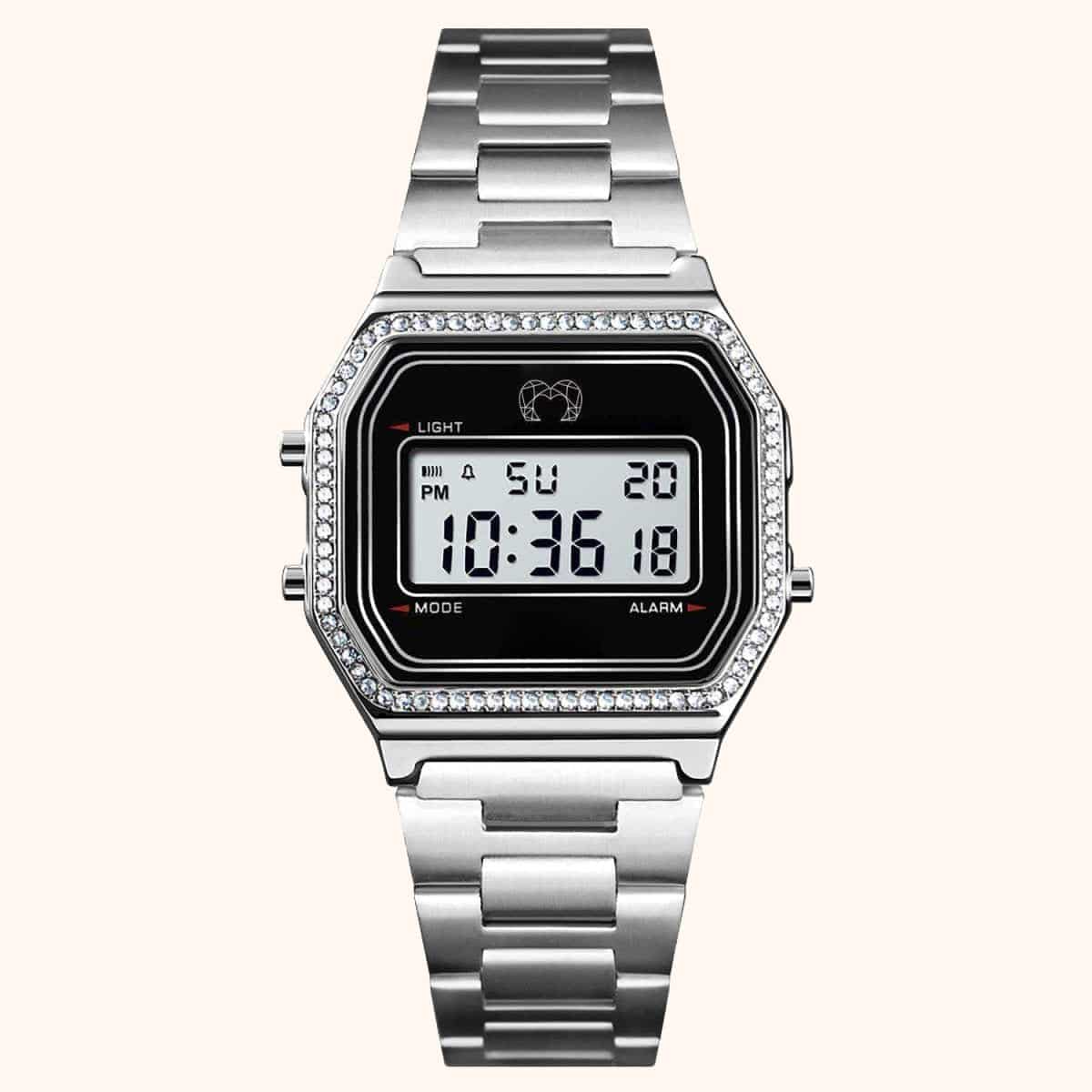 Vintage Glitter Digital Watch Silver