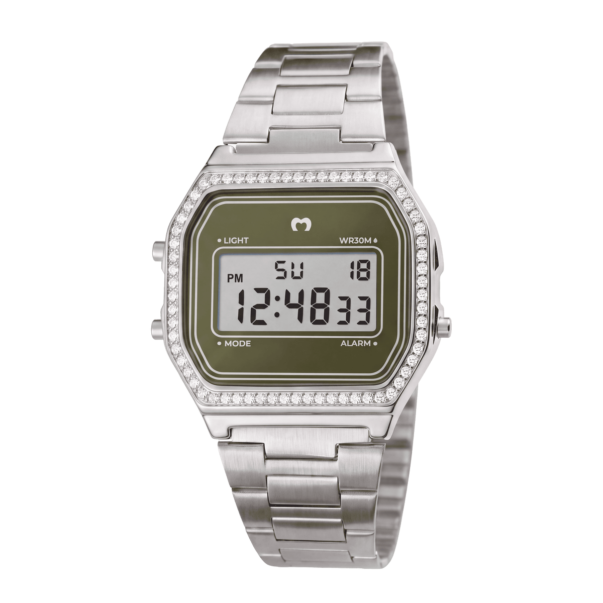 Vintage Glitter Digital Watch ~ Silver-Olive