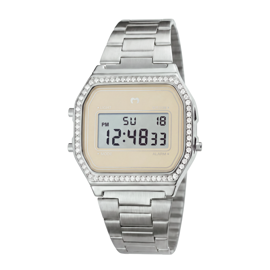 Vintage Glitter Digital Watch ~ Silver-Beige