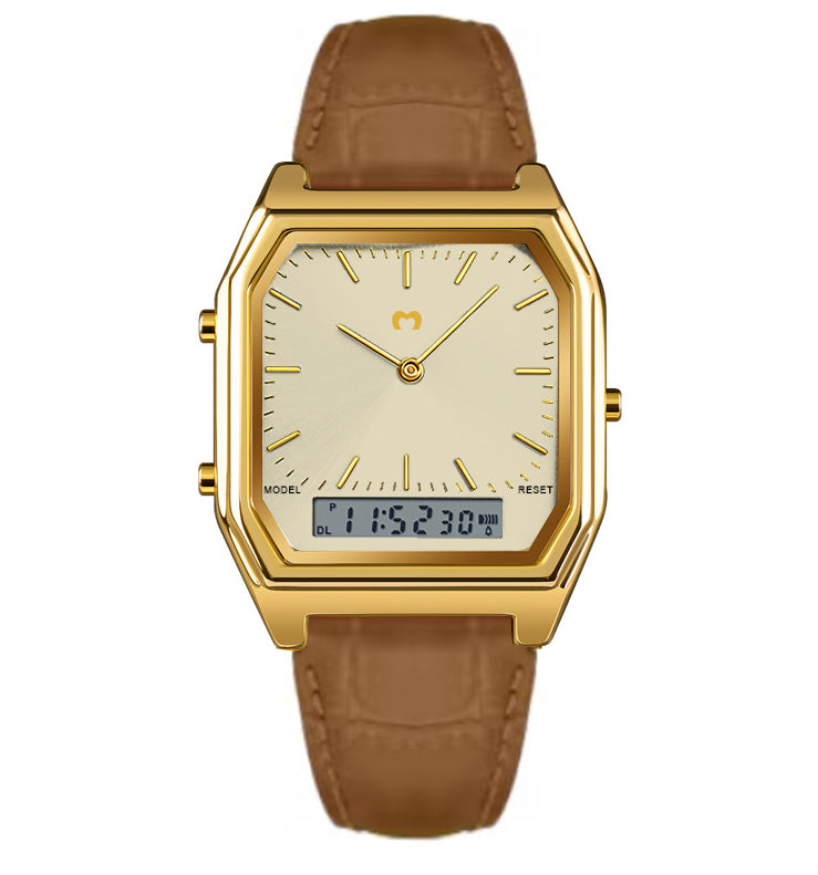 Vintage Retro Watch LEATHER ~ Gold-Brown