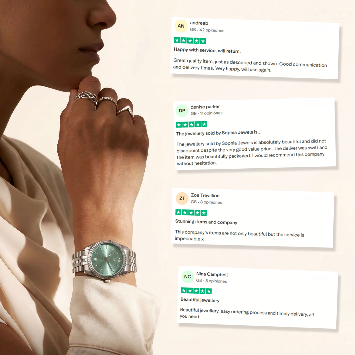 Century Watch ~ Silver-Soft Green