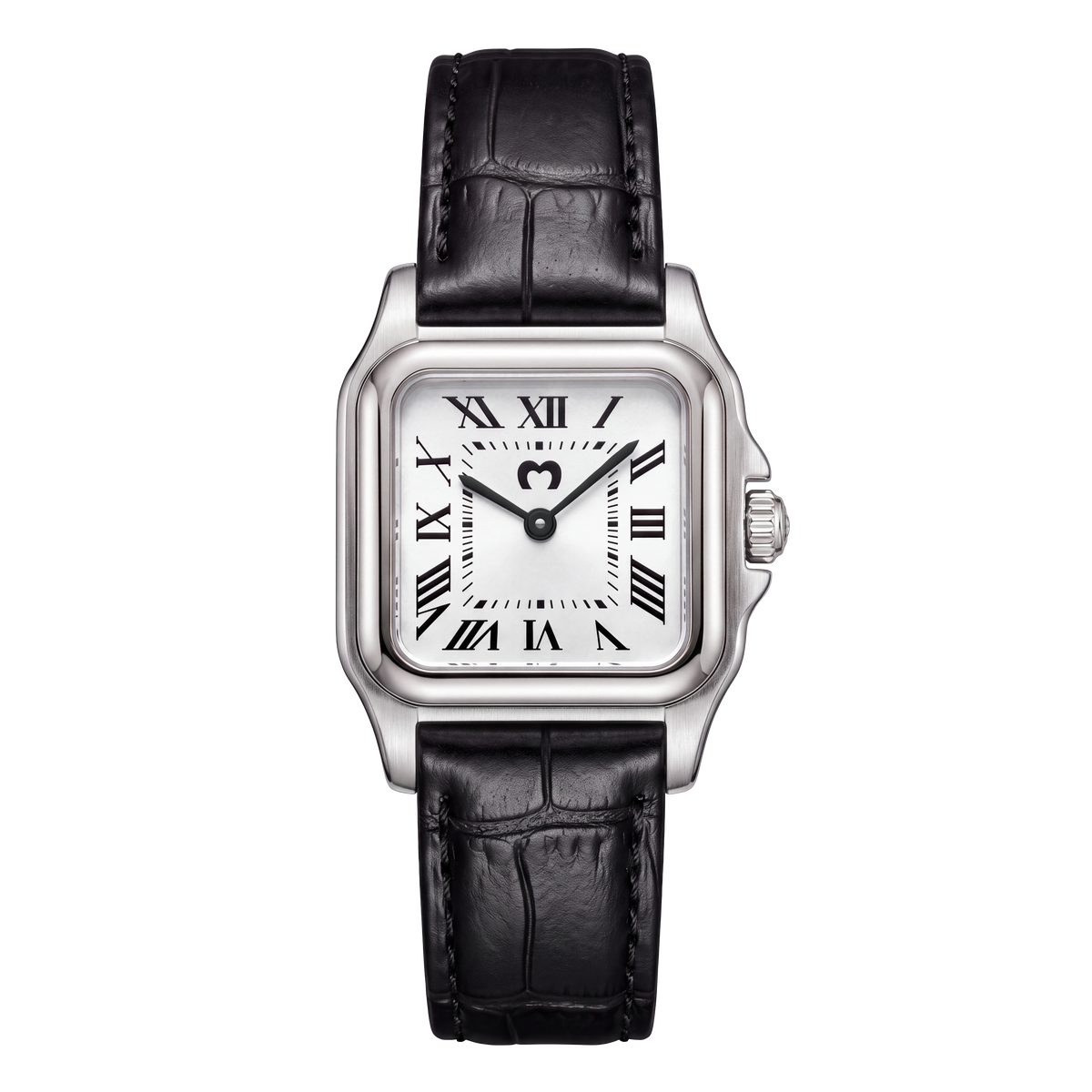 Europe Black LEATHER Watch ~ Silver-White
