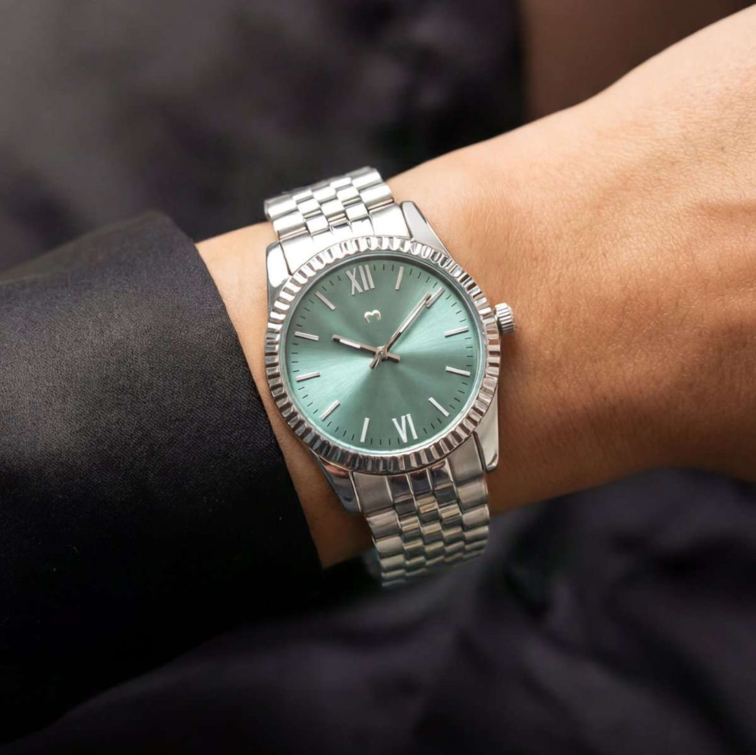Century Silver-Soft Green on the wrist