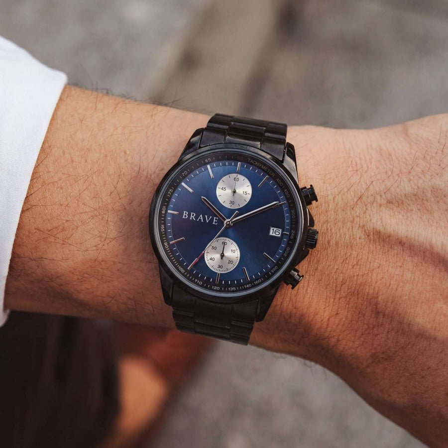 Monarch ~ Black-Dark Blue Watch BRAVE - SophiaJewels · worn