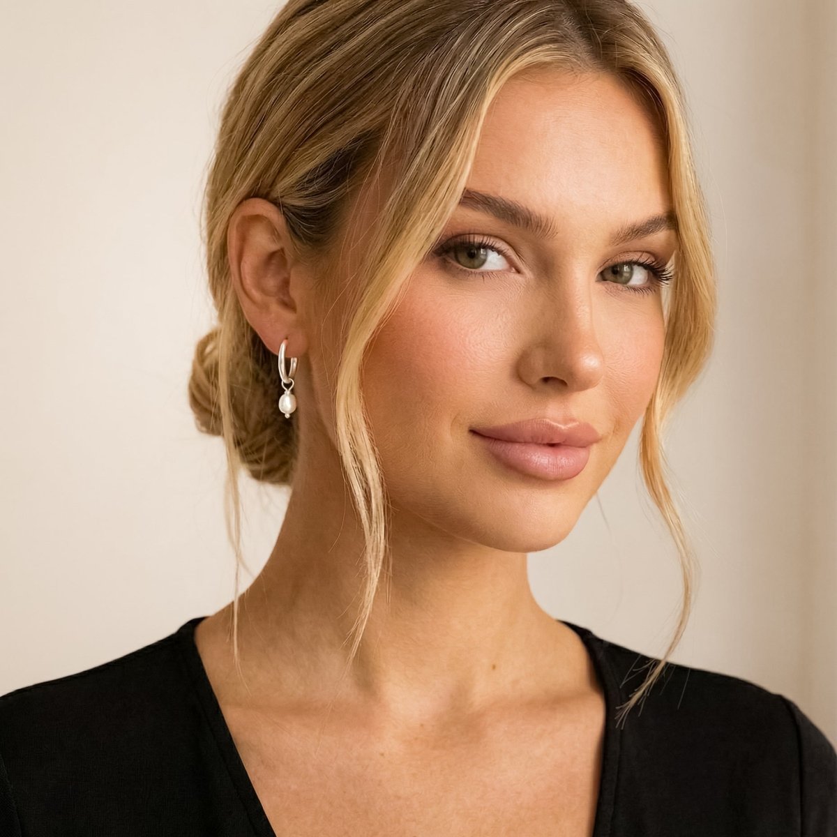 Asymmetric Pearl Hoop Earrings