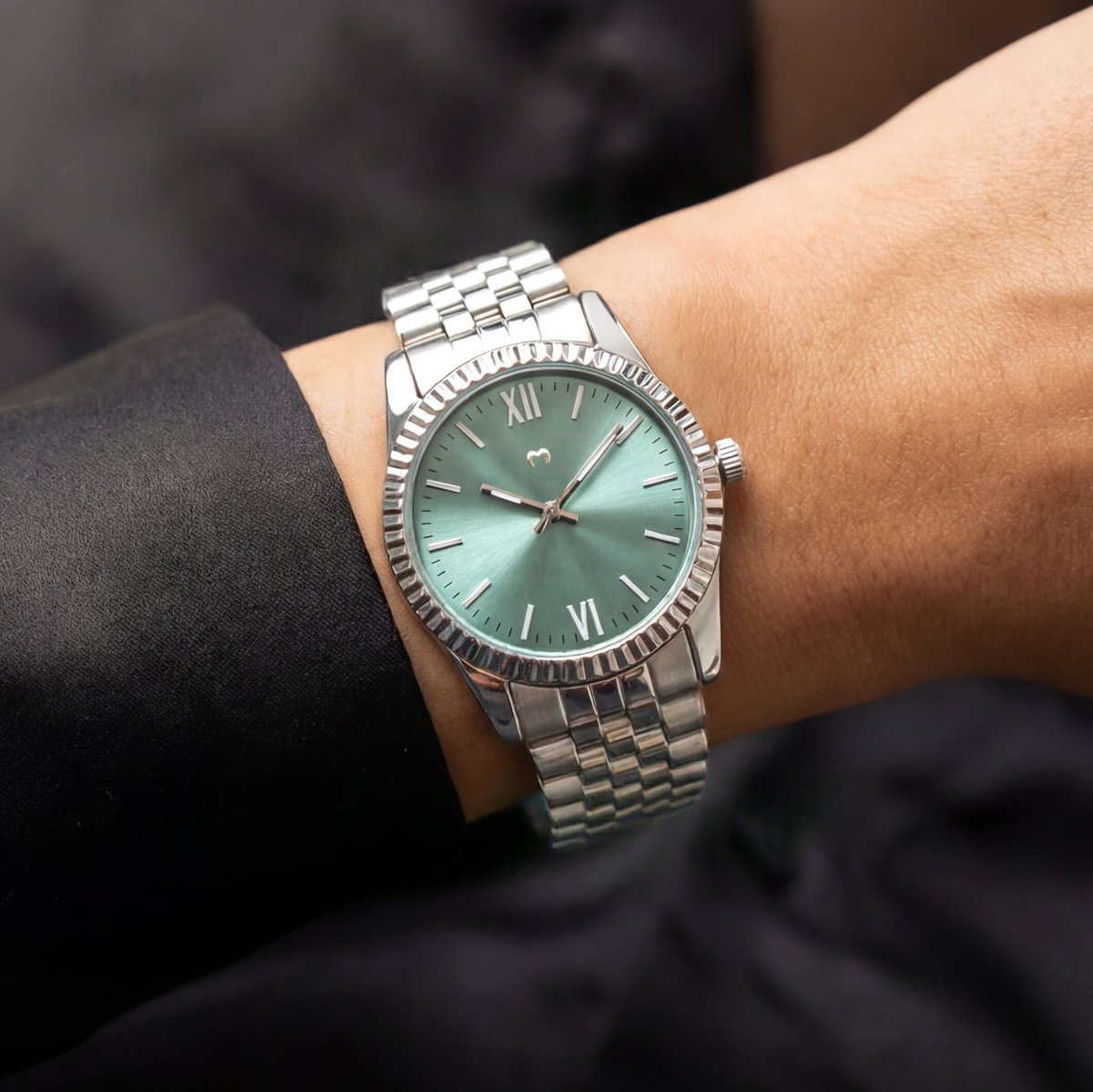 Century Watch ~ Silver-Soft Green