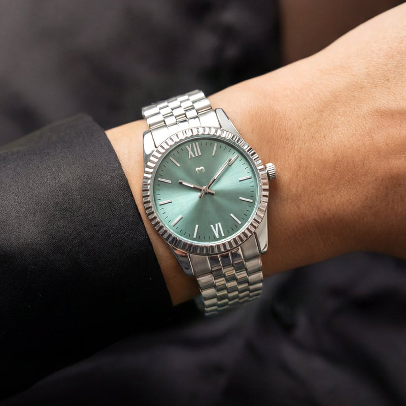 Century Watch ~ Silver-Soft Green