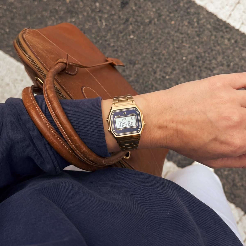 Vintage Digital Watch ~ Gold-Navy Blue