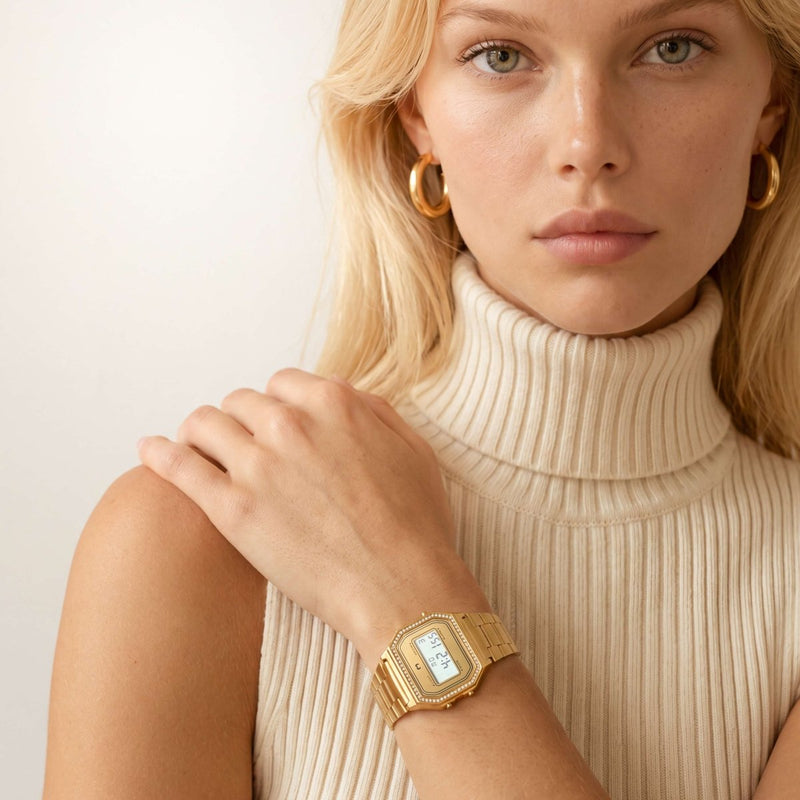 Vintage Glitter Digital Watch ~ Gold