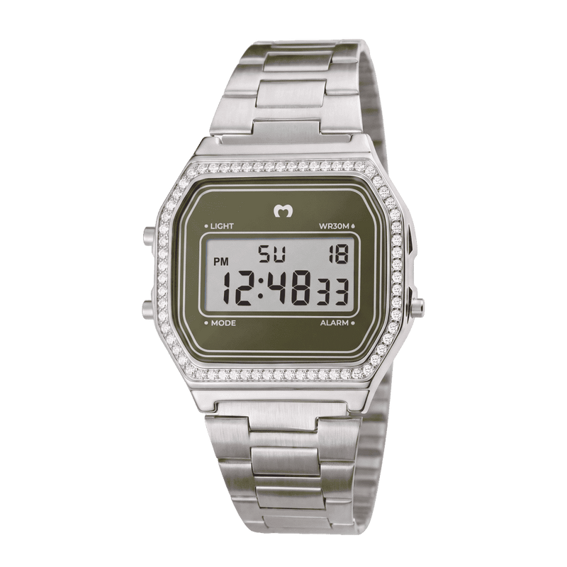 Vintage Glitter Digital Watch ~ Silver-Olive