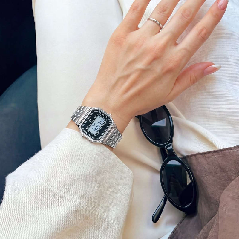 Vintage Glitter Digital Watch ~ Silver