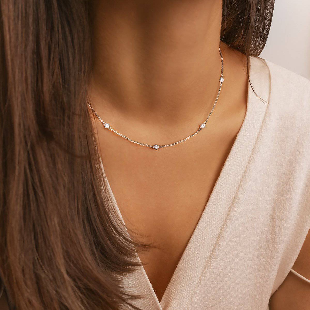 Dainty diamond hot sale station necklace