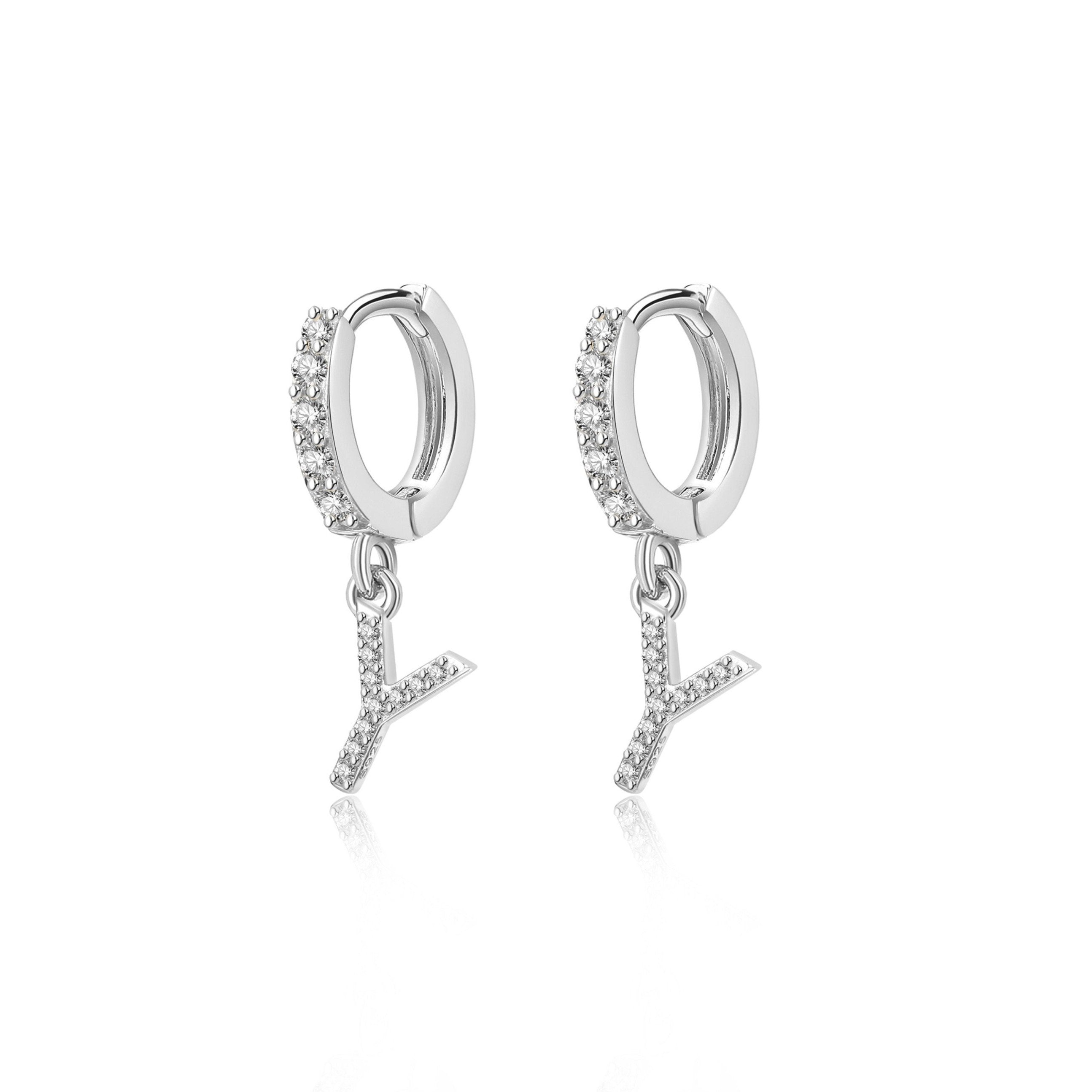 Initial hoop earrings deals silver